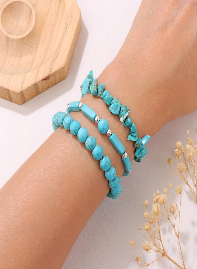 Raicegs 3PC Turquoise Crystal Bracelet for Women Natural Stone Beaded Bracelets Handmade Stretch Bracelet Healing Crystal Jewelry for Women - Image 2